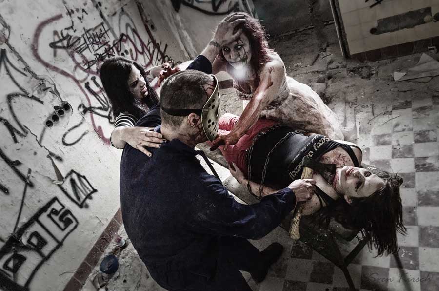 Zombies around a corpse - An example themed event from www.extraordinaryevnts.co.uk